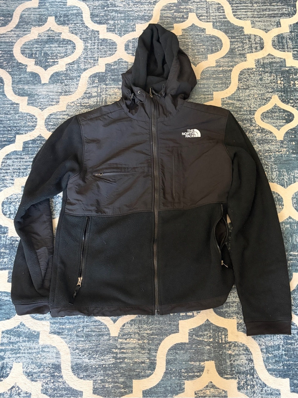 The North Face Black Hooded Fleece Jacket with Woven Chest